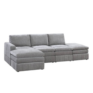 F&L HOMES STUDIO Kaelicci 111" Wide Microfiber/Microsuede Reversible Modular Sofa & Chaise with Ottoman