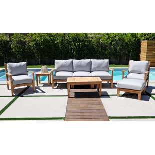 WILLOW CREEK DESIGNS Huntington 6 Piece Teak Sofa Seating Group with Sunbrella Cushions