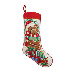 MISTLETOE AND CO. Teddy Bear Embroidered Needlepoint Stocking