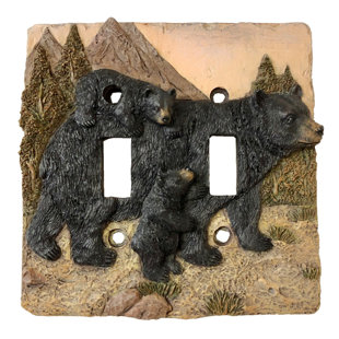 DE LEON COLLECTIONS Black Bear Family on Mountain Double Toggle Switch Decorative 2-Gang Wall Plate / Switch Cover (Set of 2)