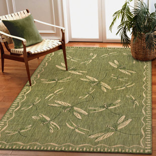 LAUREL FOUNDRY MODERN FARMHOUSE® Kuehn Green/Tan Indoor / Outdoor Area Rug