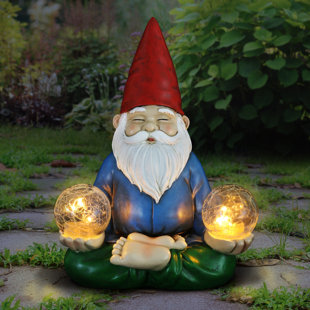 Exhart Good Time Solar Meditating Yoga Gnome with Two Crackle Firefly Balls Garden Statue