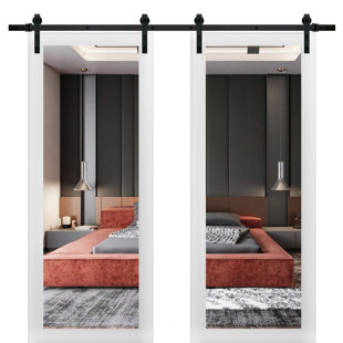 SARTODOORS Lucia Mirrored Glass Wood Sturdy Interior Barn Doors with Installation Hardware Kit