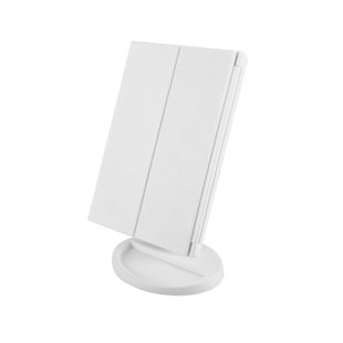 KAHOO Trifold LED lighting Makeup Mirror with Touch Screen, 1X/2X/3X Magnification, 90 Adjustable Rotation