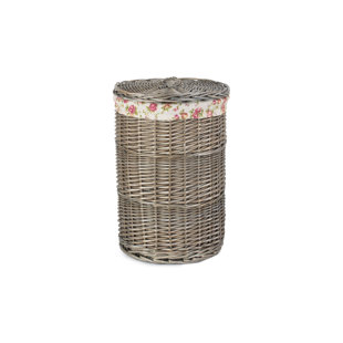 LILY MANOR Wicker Round Laundry Bin with Garden Rose Lining