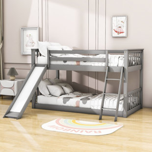 HARRIET BEE Twin Over Twin Wooden Standard Bunk Bed With Convertible Slide And Ladder