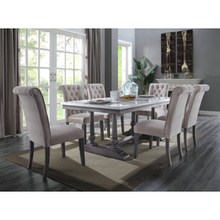 DARBY HOME CO Aiyub 7 - Piece Faux Marble Top Trestle Dining Set
