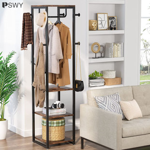 PSWY 8 - Hook Freestanding Coat Rack with Storage in Rustic Brown