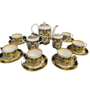 IMPERIAL GIFT CO. Grey & Black Greek Amphora Bone China Tea Set, Service For 6 Person