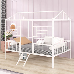 HARPER ORCHARD Nikitas Metal House Bed Frame Full Size with Slatted Support