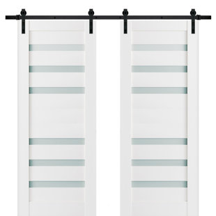 SARTODOORS Quadro Frosted Glass Paneled Wood Barn White Door