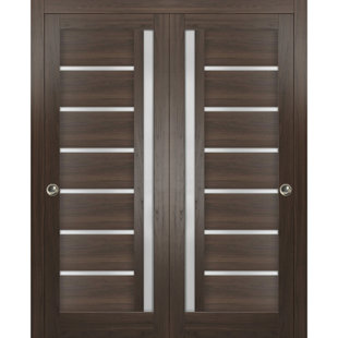 SARTODOORS Quadro Frosted Glass Paneled Wood Sliding Closet Brown Doors