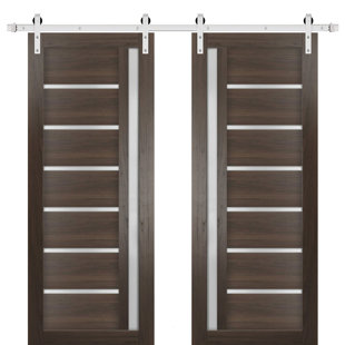 SARTODOORS Quadro Frosted Glass Paneled Wood Barn Brown Doors