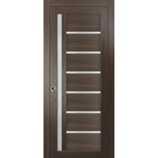 SARTODOORS Quadro Frosted Glass Paneled Wood Sliding Closet Brown Door