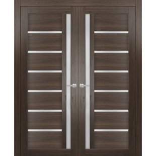 SARTODOORS Quadro Frosted Glass Paneled Wood French Brown Doors