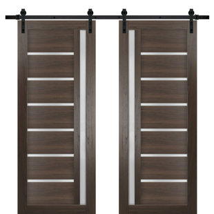 SARTODOORS Quadro Frosted Glass Paneled Wood Barn Brown Doors