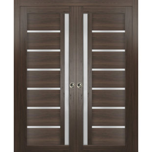 SARTODOORS Quadro Frosted Glass Paneled Wood Sliding Closet Brown Doors