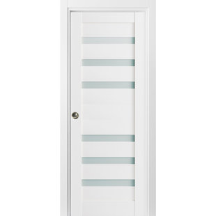 SARTODOORS Quadro Frosted Glass Paneled Wood Sliding Closet White Door