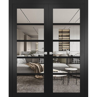 SARTODOORS Quadro Clear Glass Paneled Wood French Black Doors