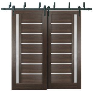 SARTODOORS Quadro Frosted Glass Paneled Wood Sliding Closet Brown Doors