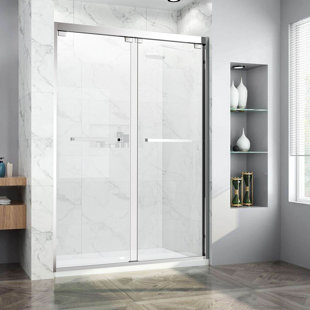 HAORE HOME 67" - 72" W x 76" H Double Sliding Framed Shower Door with Clear Glass