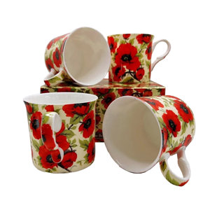 TURNSTAAR POPPYSEED VINTAGE Premium Fine Bone China Set Of 4 Cups