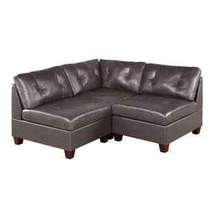 F&L HOMES STUDIO 66" Wide Genuine Leather Symmetrical Modular Corner Sectional