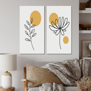 LARK MANOR™ Creative Retro Flower Design with Full Moon I - 2 Piece Painting Set