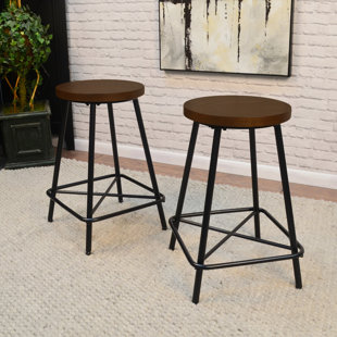 WILLISTON FORGE Beatty Solid Wood Adjustable Height Stool (Set of 2)