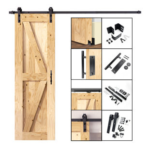 HOMACER 84in/80in High Paneled Wood Unfinished Barn Door With Installation Hardware Kit, Door Handle And Soft Close