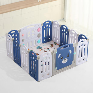 LUNA'S ELEGANT HOME Foldable Baby Playpen Safety Gate with Floor Mat