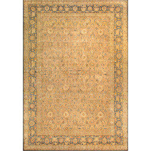 PASARGAD Antique One-of-a-Kind Rectangle 11'6" X 16'8" 1910s Wool Area Rug in Salmon/Blue