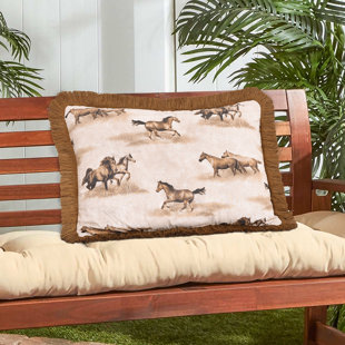 KARIN MAKI Blue Ridge Trading Wild Horses 100% Cotton Outdoor Rustic Animal Print Oblong Pillow 14"x20"