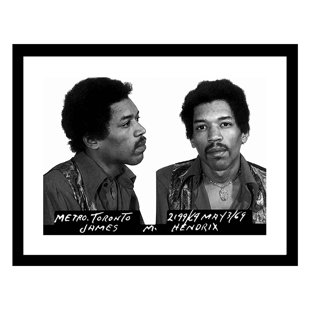 VENICE BEACH COLLECTIONS Jimi Hendrix 1969 Mugshot Photos - 14X18 Framed Print