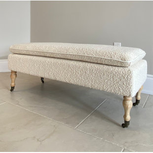 ROSALIND WHEELER SEAT4U Atasia Bedroom Boucle White Fabric Upholstered Pillow Top Cushion Bench