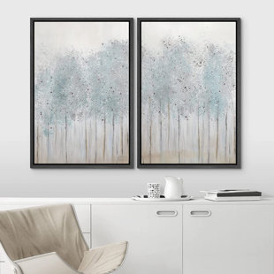 IDEA4WALL Framed Canvas Print Wall Art Set Foggy Pastely Forest Tree Woodland Landscape Nature Wilderness Illustrations Modern Art Scenic For Living Room, Bedroom, Office
