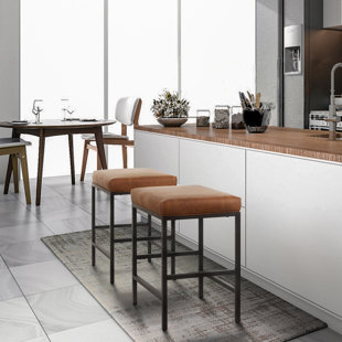 17 STORIES Munise Upholstered Counter Stool with Metal Frame (Set of 2)