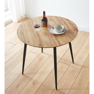 GEORGE OLIVER Cullompton Round Dining Table (TAB901, 90Cm) With Light Oak Effect Top And Black Legs