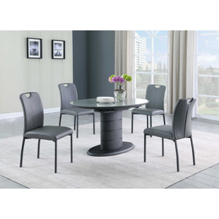 CHINTALY IMPORTS Barberena Dining Set w/ Extendable Top, Art Deco Base & 4 Handle Back Chairs