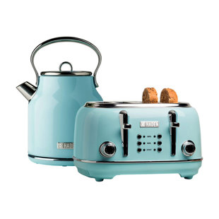 HADEN Turquoise Stainless Steel Heritage Toaster & 1.7 Liter Electric Kettle