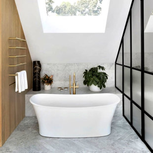 WETSTYLE Cloud 62" x 29.875" Freestanding Soaking Solid Surface Bathtub with Wetmar Bio