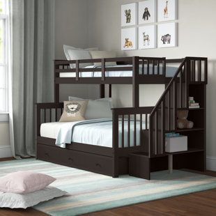 Mercedes Twin Over Full 3-Drawer Solid Wood Standard Bunk Bed with Shelves by Three Posts™ Baby & Kids