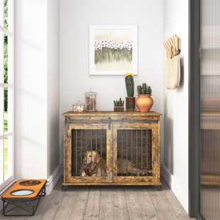TUCKER MURPHY PET™ Bryndon 40" Furniture Style Wood Dog Crate Dog Cage Barn Door Heavy Duty w/ Wheels