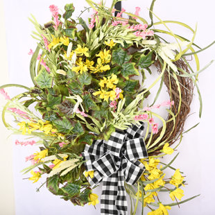 PRIMRUE 26'' Spring Summer Ivy Blossoms Cluster Wreath for Front Door