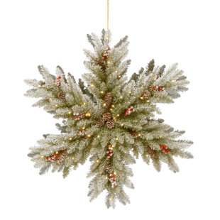 National Tree Company 32 in. Dunhill Fir Double-Sided Flocked Snowflake with LED Lights