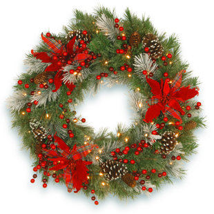 National Tree Company Tartan Plaid Wreath with Battery Operated Lights