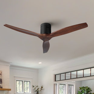 YUHAO 52'' 3 - Blade Solid Wood Flush Mount Ceiling Fan with Remote Control