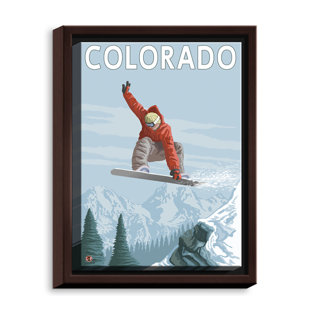 DIANOCHE DESIGNS Colorado Snowboarder Framed On Canvas by Lantern Press Print
