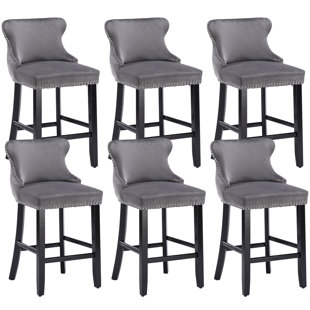 PUME 26.7" Velvet Upholstered Back Counter Barstools (Set of 6)