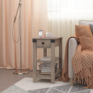 HOSOTE End Table Set with Storage and Built-In Outlets